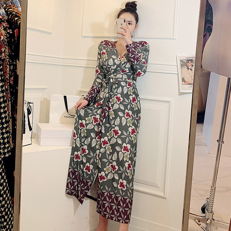 Retro fashion dress printing long dress for women