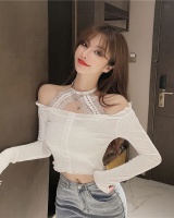 Splice halter hollow T-shirt sexy spring and autumn lace shirts