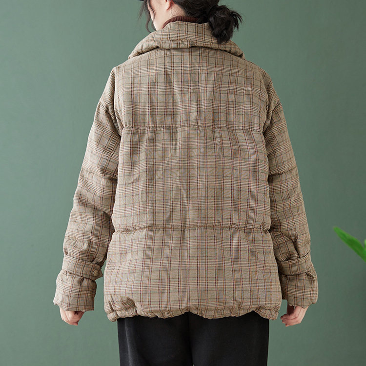 Large yard loose plaid thick cotton coat for women