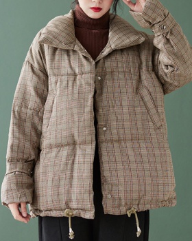 Large yard loose plaid thick cotton coat for women