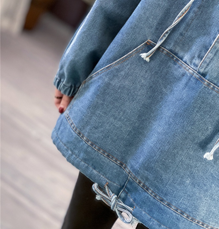 Korean style large pockets denim hoodie pullover loose tops