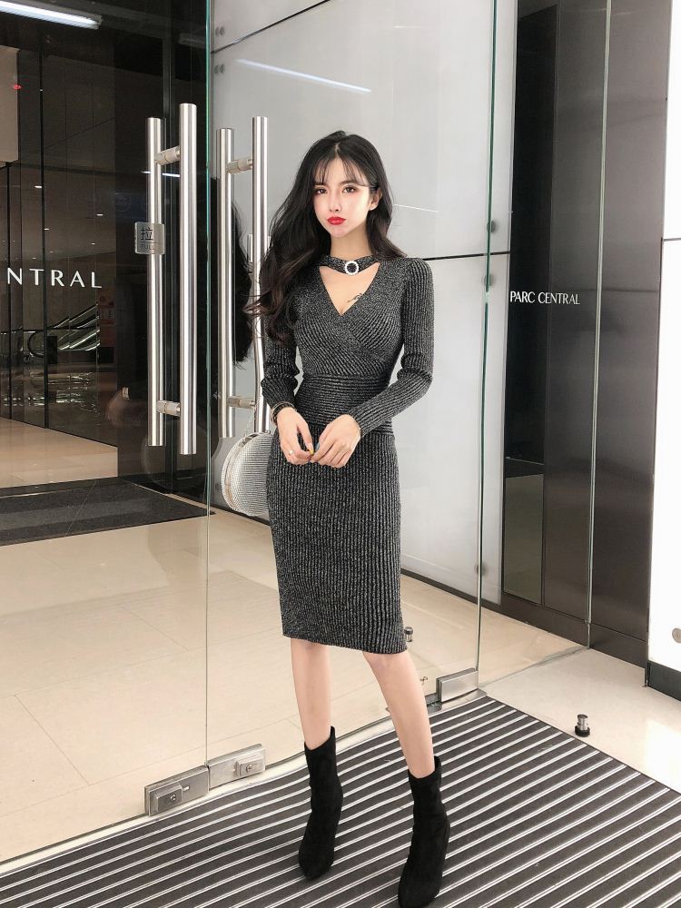 Winter sexy knitted sweater slim package hip dress