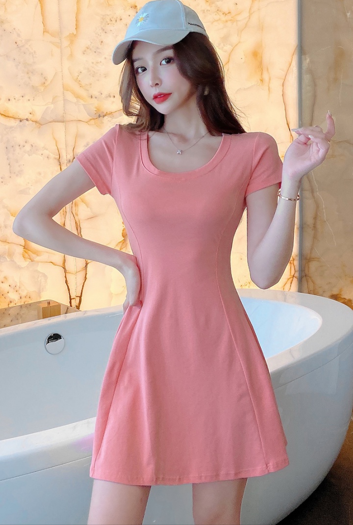 Short sleeve round neck fashion simple long dress for women