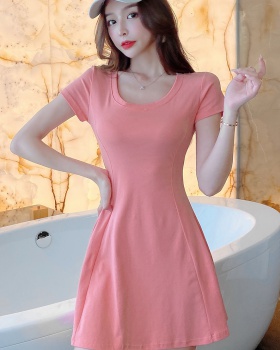 Short sleeve round neck fashion simple long dress for women