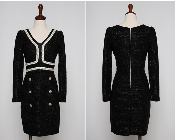 High waist double-breasted winter package hip dress
