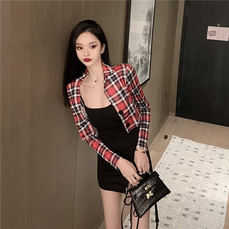 Short autumn and winter shirt sling split dress 2pcs set