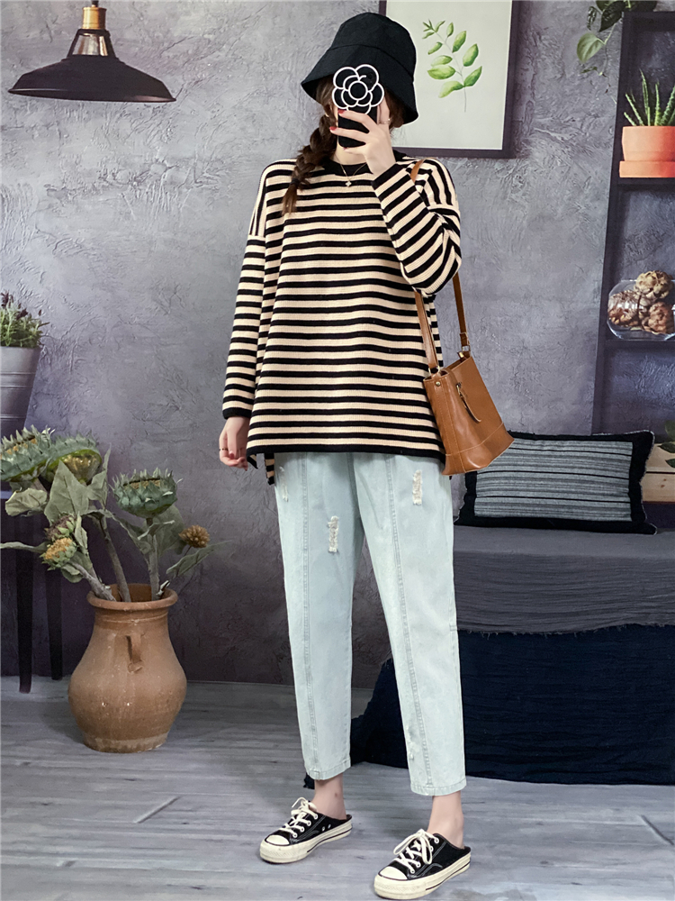 Stripe slim sweater Casual pullover tops for women