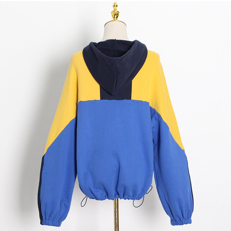 Autumn fashion hoodie splice mixed colors tops for women