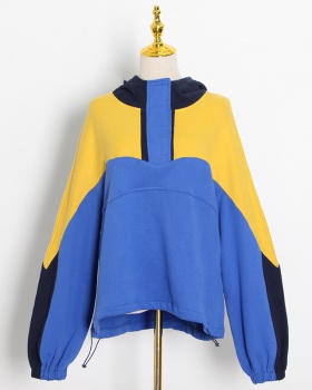 Autumn fashion hoodie splice mixed colors tops for women