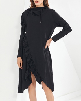 European style wood ear loose hooded fashion dress for women
