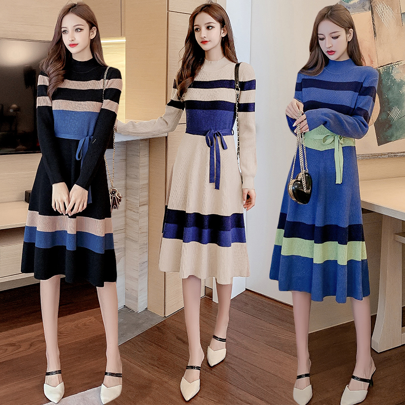 Slim long bottoming knitted fashion dress for women