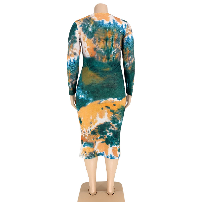 Package hip long printing tie dye tight dress for women
