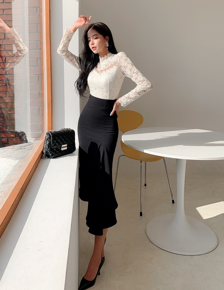 Slim package hip tops pinched waist skirt 2pcs set for women