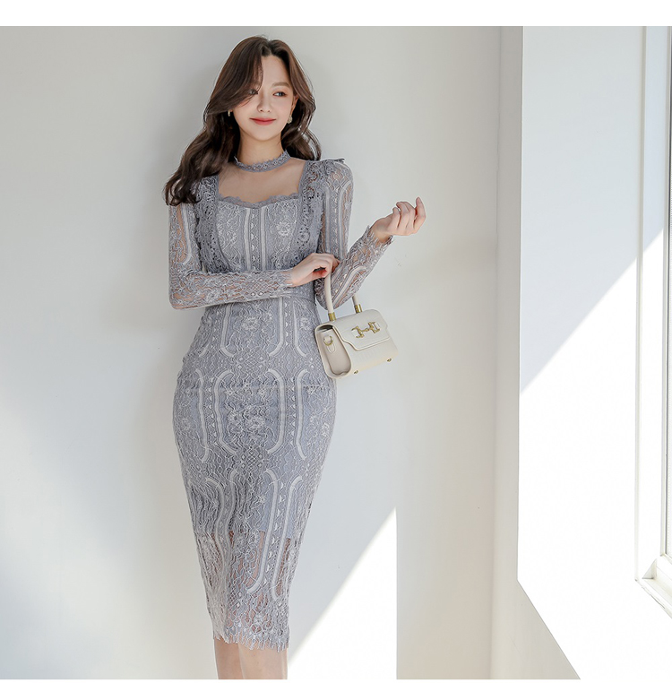 Splice slim package hip long Korean style dress for women