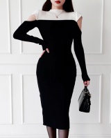 Long Korean style sweater strapless slim dress for women