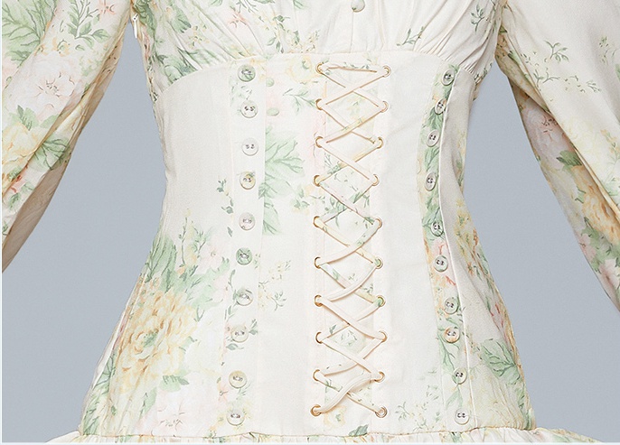 Lotus leaf edges pinched waist corset France style retro dress