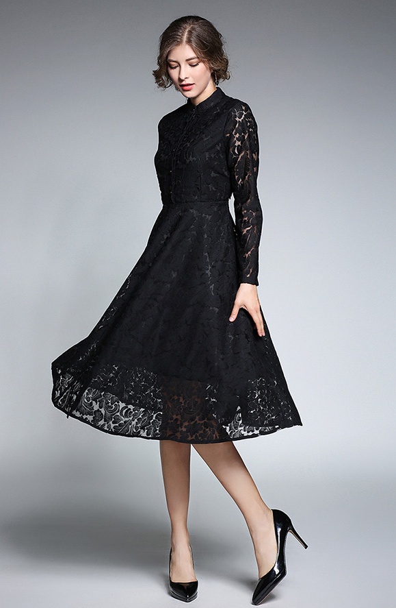 Slim long lace elegant retro dress for women