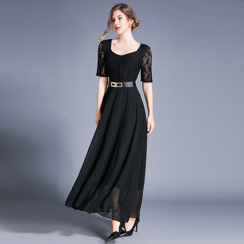 Long temperament chiffon European style big skirt long dress