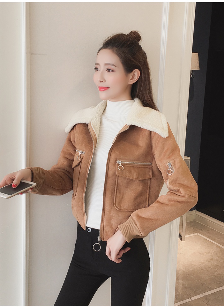 Lambs wool plus velvet lapel coat short Korean style jacket