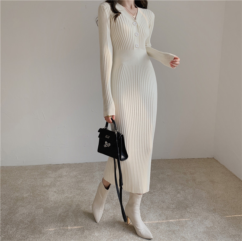 Bottoming slim pinched waist dress for women