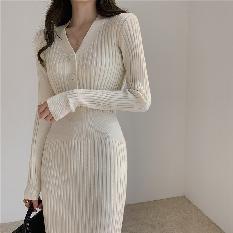 Bottoming slim pinched waist dress for women