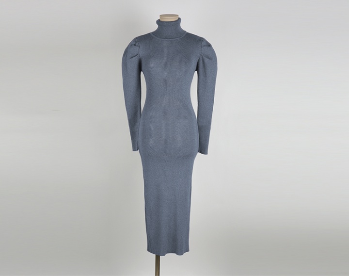 High collar dress package hip sweater dress