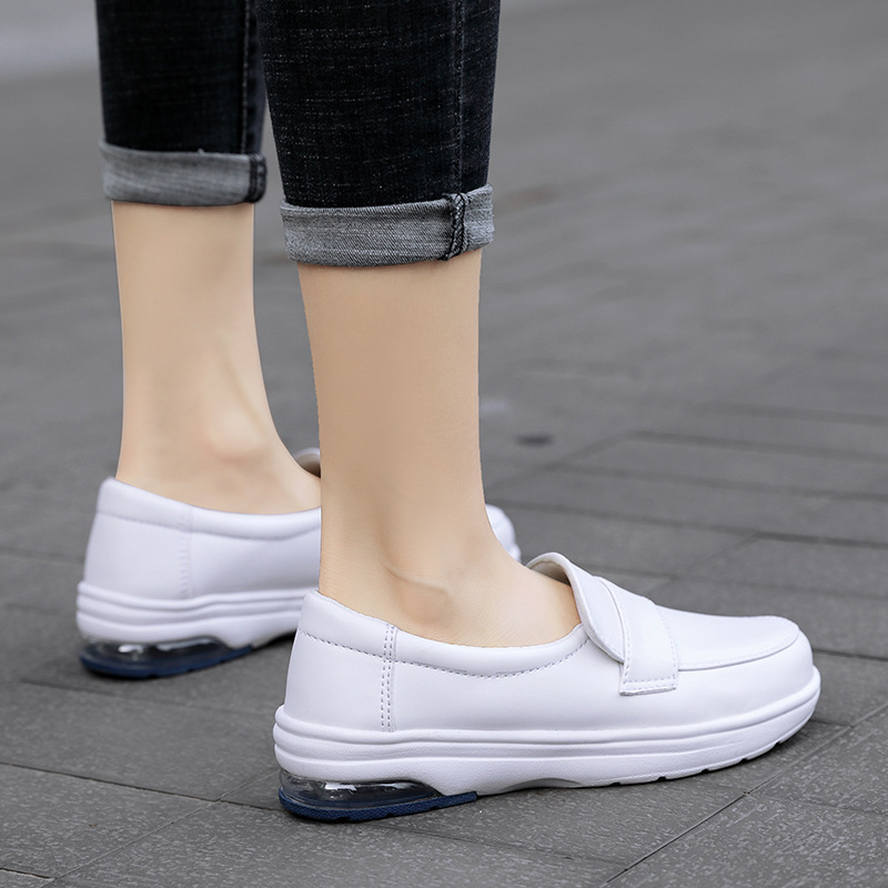 Antiskid cozy white flat soft soles leather shoes for women