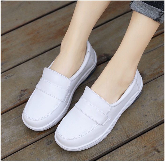 Antiskid cozy white flat soft soles leather shoes for women