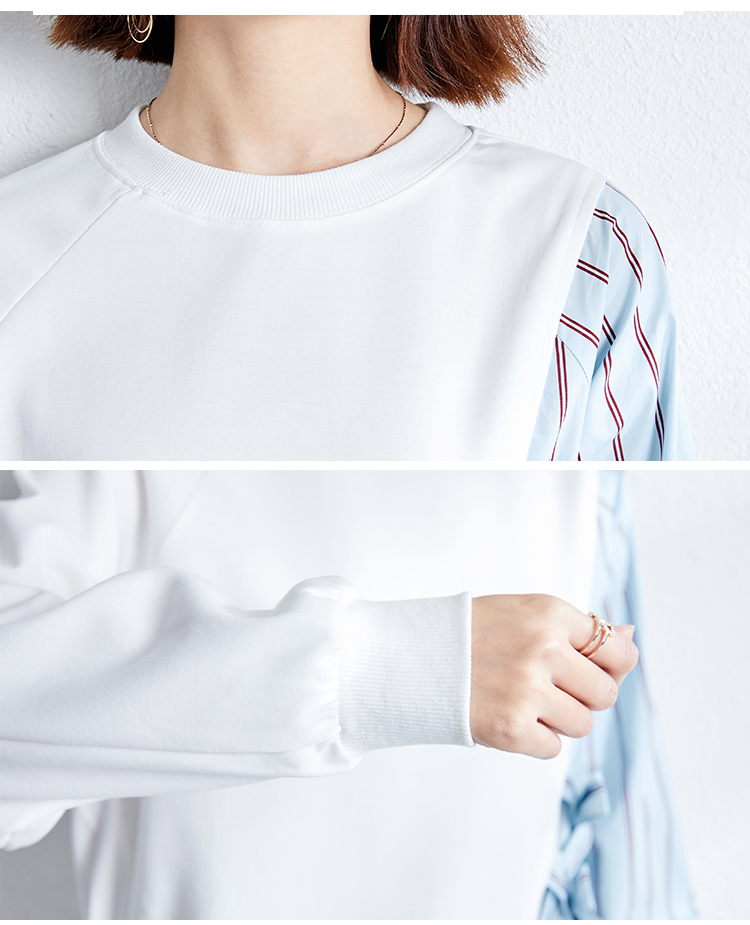 Long sleeve spring T-shirt loose Pseudo-two tops for women