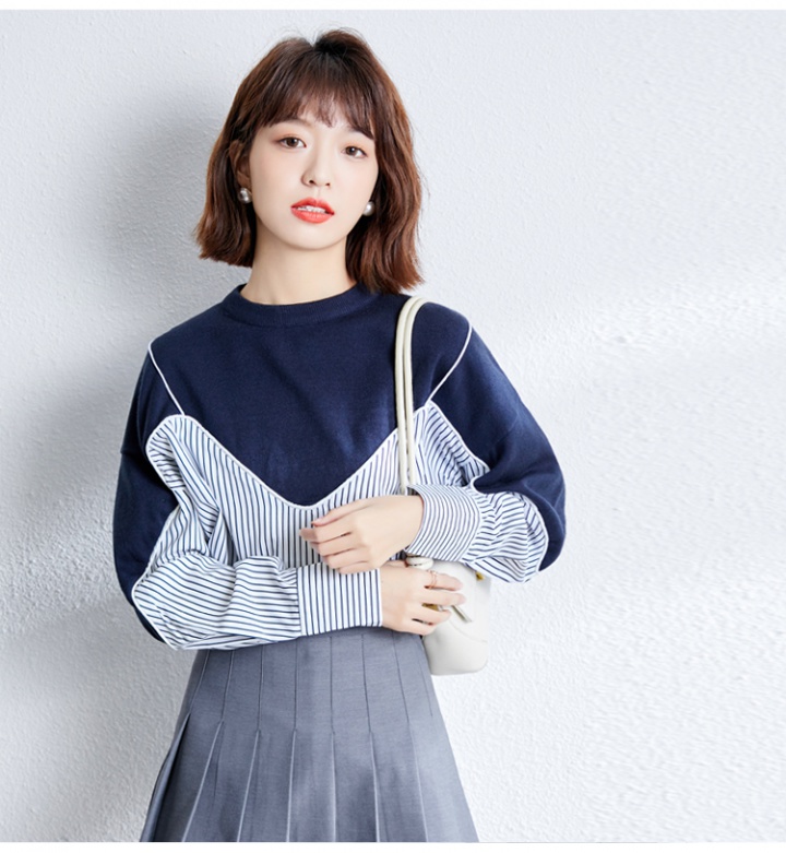 Stripe Pseudo-two shirt loose spring tops for women