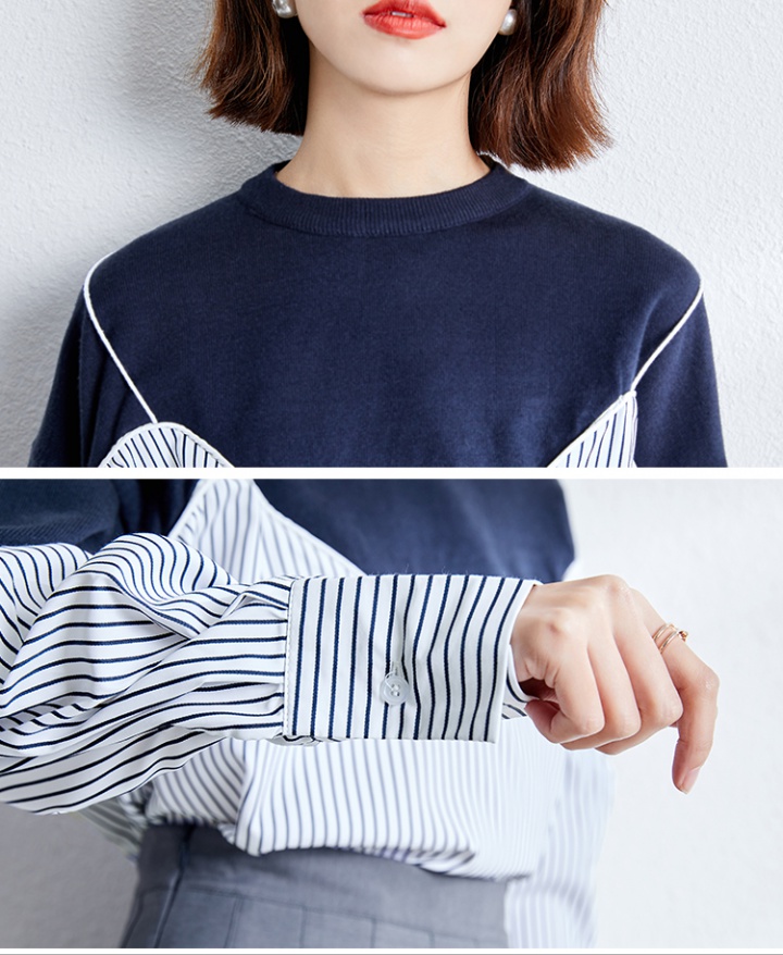 Stripe Pseudo-two shirt loose spring tops for women