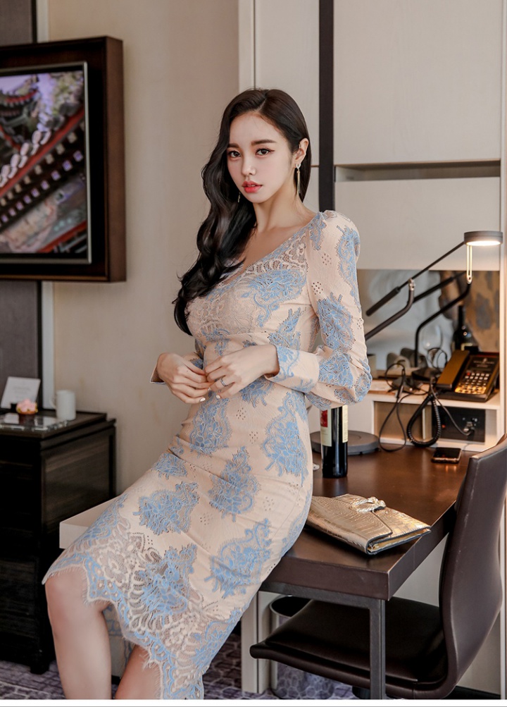 Spring long package hip lace ladies Korean style dress