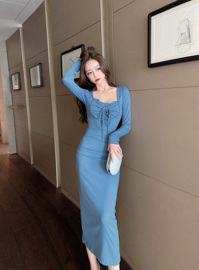 France style long package hip tender retro sexy dress