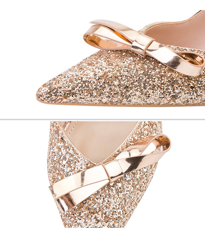 Bow Korean style high-heeled shoes sequins fine-root shoes