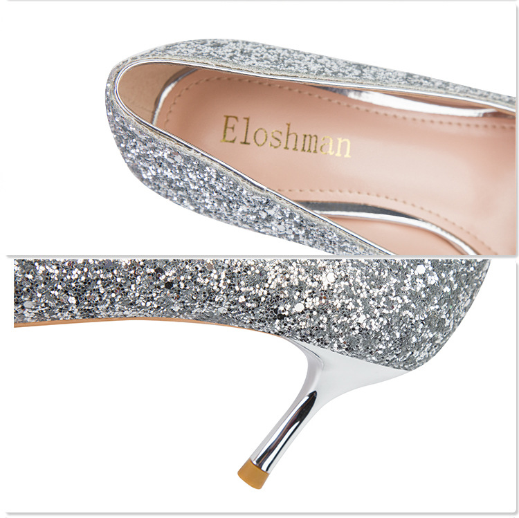 Sequins pointed stilettos slim belt buckle shoes