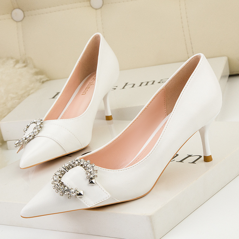 Sequins pointed stilettos slim belt buckle shoes