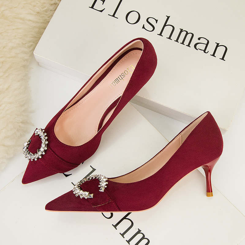 Sequins pointed stilettos slim belt buckle shoes