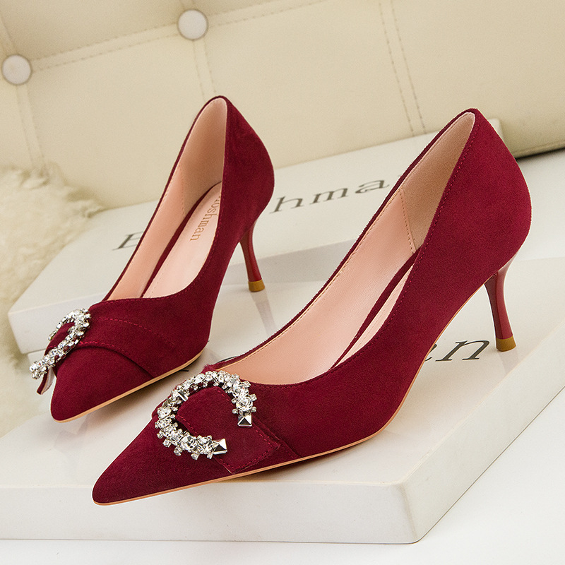 Sequins pointed stilettos slim belt buckle shoes