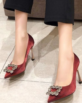 Fine-root European style high-heeled shoes pointed low shoes
