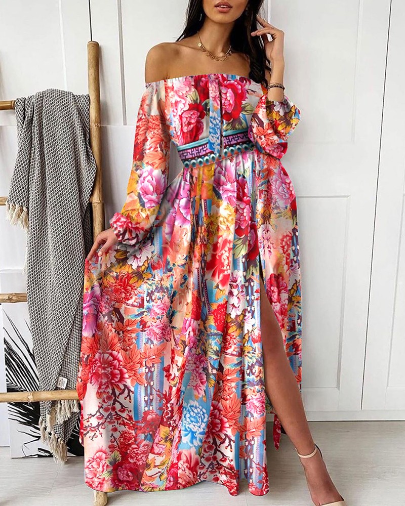European style spring and summer printing loose sexy dress