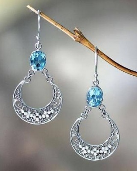 European style mosaic earrings blue retro ear-drop