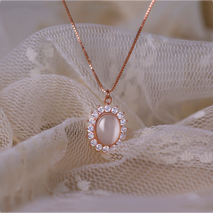 Rose light opal clavicle necklace plating retro necklace