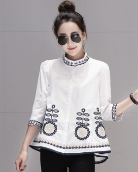 Cstand collar embroidered shirt European style tops