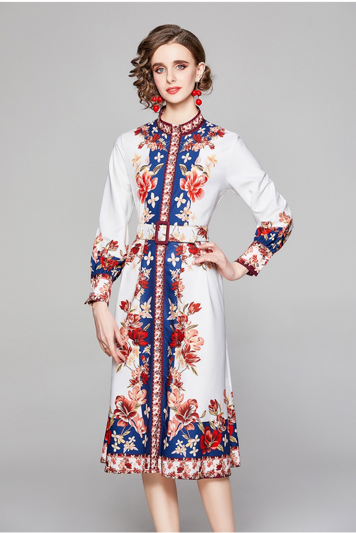Loose European style slim ladies printing dress