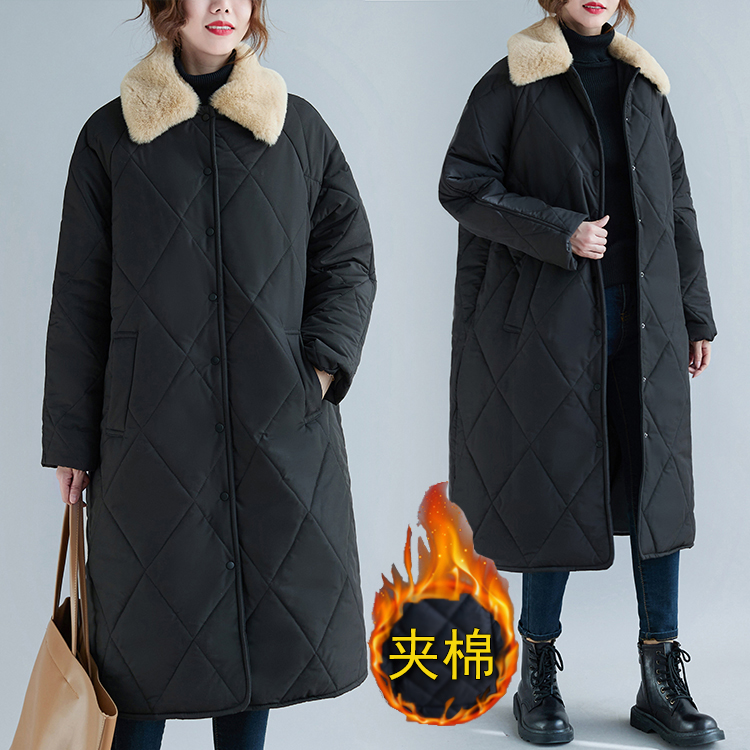 Fur collar large yard coat clip cotton thermal cotton coat