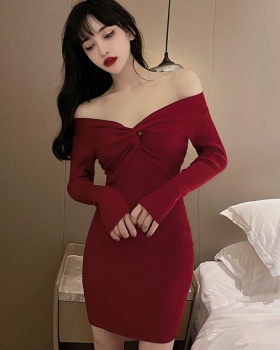 Bottoming V-neck little sexy slim cross package hip dress