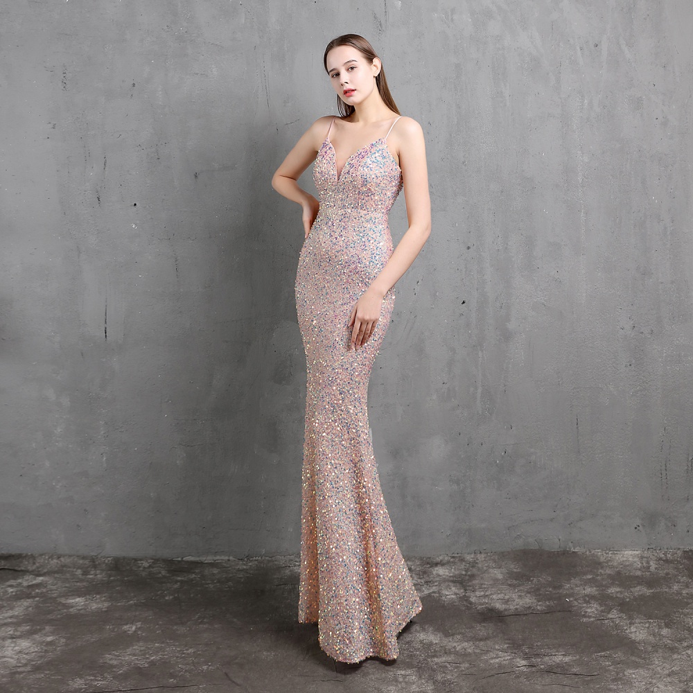 Party sequins bride long colorful sexy slim evening dress