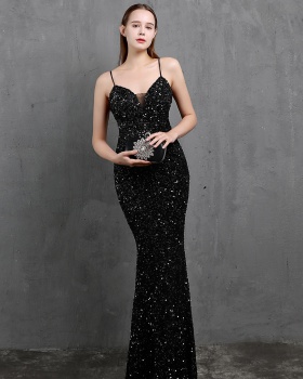 Party sequins bride long colorful sexy slim evening dress