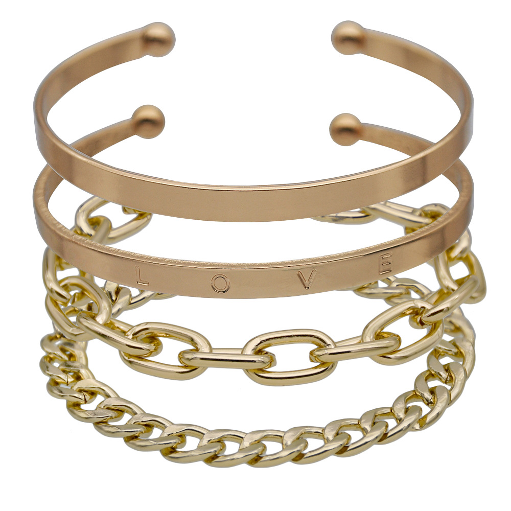 Mashup Punk style bracelets chain gold bracelet a set
