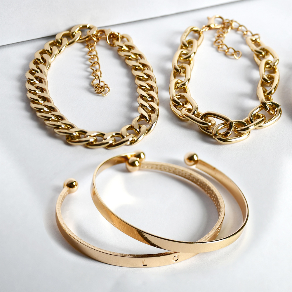 Mashup Punk style bracelets chain gold bracelet a set